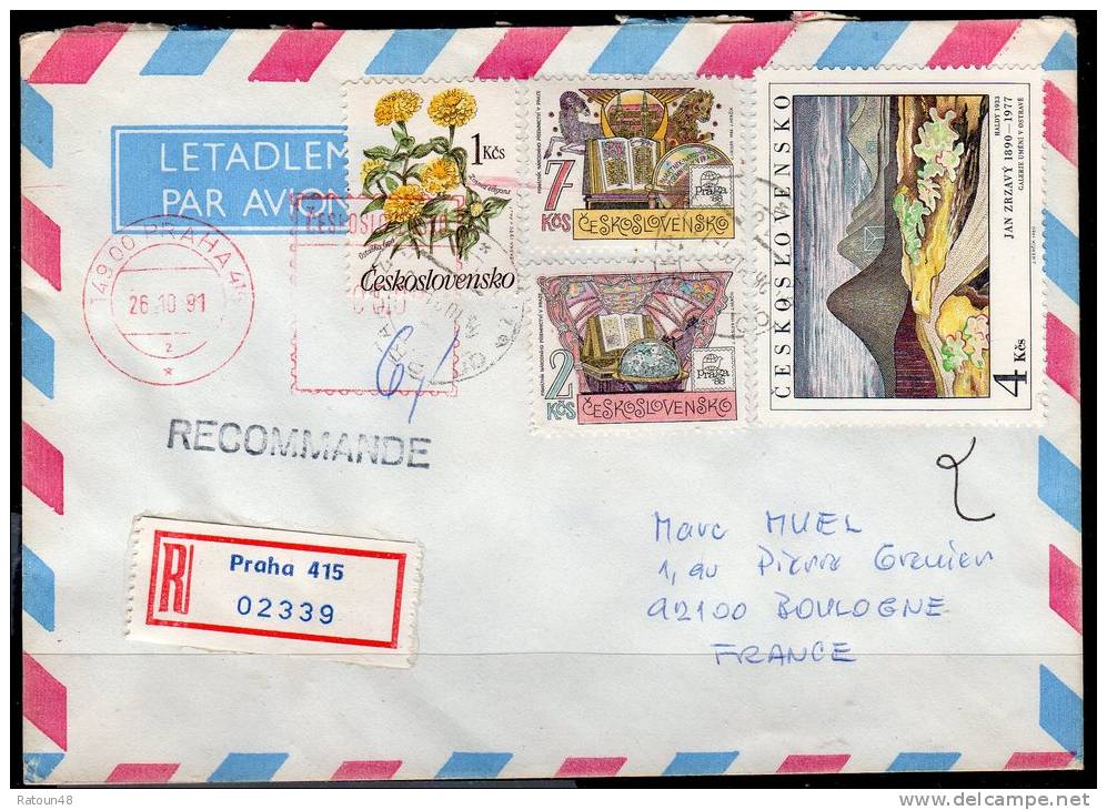 Lettre Recommandée  Du 26.10.91  - Tchécoslovaquie - Lettres & Documents