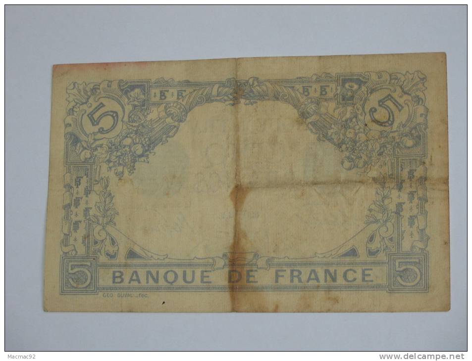 5 Francs - Cinq Francs Bleu - Type 1905 - Avril 1914 ( Taureau) **** EN ACHAT IMMEDIAT ***** - 5 F 1912-1917 ''Bleu''