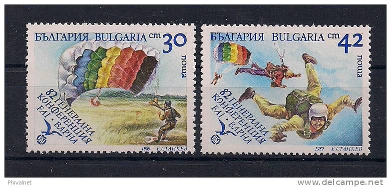 BULGARIA, YVERT 3279/3282**, DEPORTES, AÑO 1989, PARACAIDISMO, DEPORTES AÉREOS, VUELO SIN MOTOR - Paracadutismo