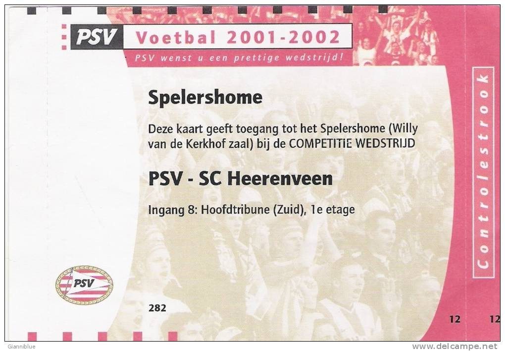 PSV-SC Heerenveen Dutch League Football Match Ticket - Eintrittskarten