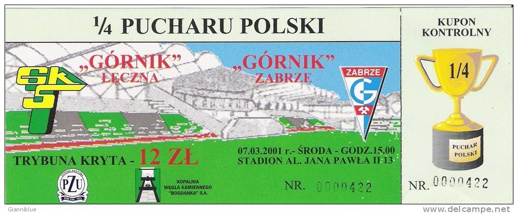 Gornik Leczna-Gornik Zabrze Poland Polish League Football Match Ticket - Eintrittskarten