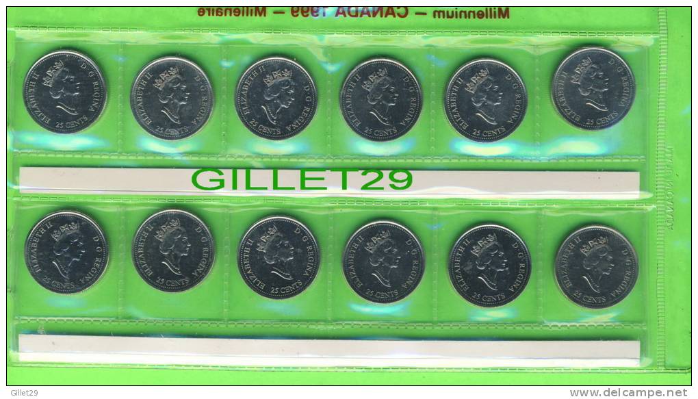 MONNAIES, CANADA 1999 MILLENAIRE SET DE 12 X  25 CENTS - MINT CONDITION - ÉTUI ORIGINALE INCLUS - - Canada