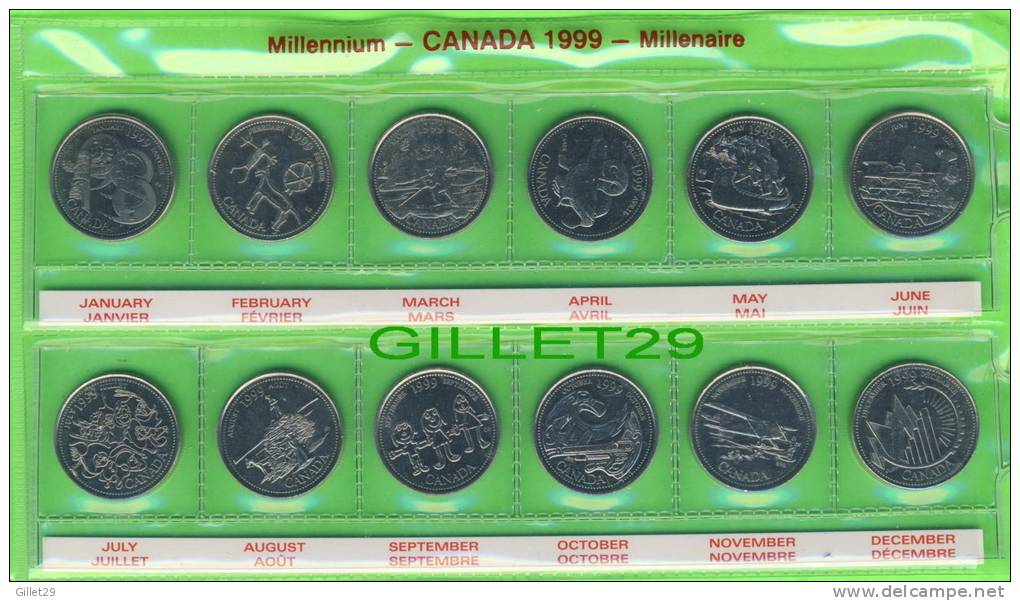 MONNAIES, CANADA 1999 MILLENAIRE SET DE 12 X  25 CENTS - MINT CONDITION - ÉTUI ORIGINALE INCLUS - - Canada