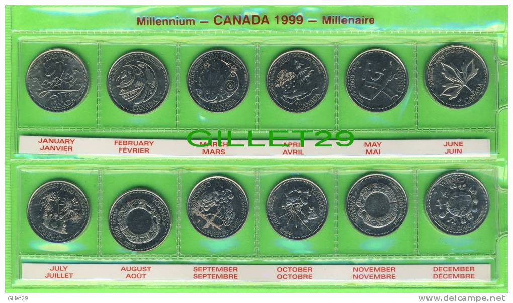 MONNAIES, CANADA 1999 MILLENAIRE SET DE 12 X  25 CENTS - MINT CONDITION - ÉTUI ORIGINALE INCLUS - - Canada