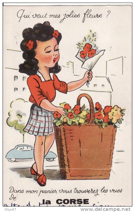 Carte Postale  Système De La CORSE Jeune Fille Panier Fleur ....Tirette 10 Vues  VOIR 2 SCANS - - Met Mechanische Systemen