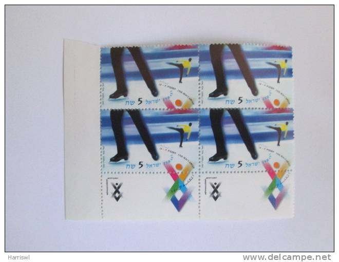 ISRAEL1997 15TH MACCABIAH SPORT  MINT TAB PLATE BLOCK - Unused Stamps (with Tabs)