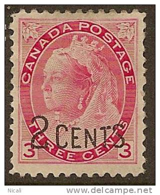 CANADA 1899 2c On 3c QV SG 172 HM YG73 - Unused Stamps