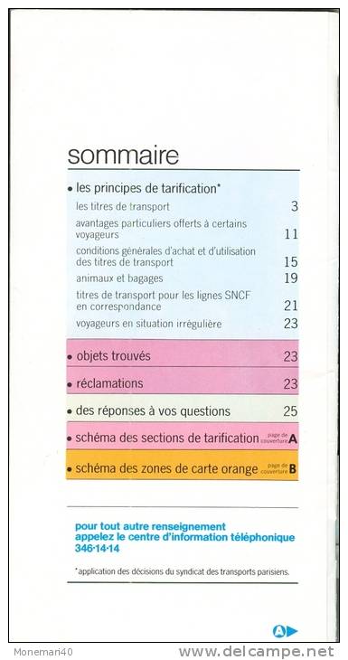 GUIDE DU VOYAGEUR RATP - METRO Et RER - Principes De Tarification (Février 1978) - Europe