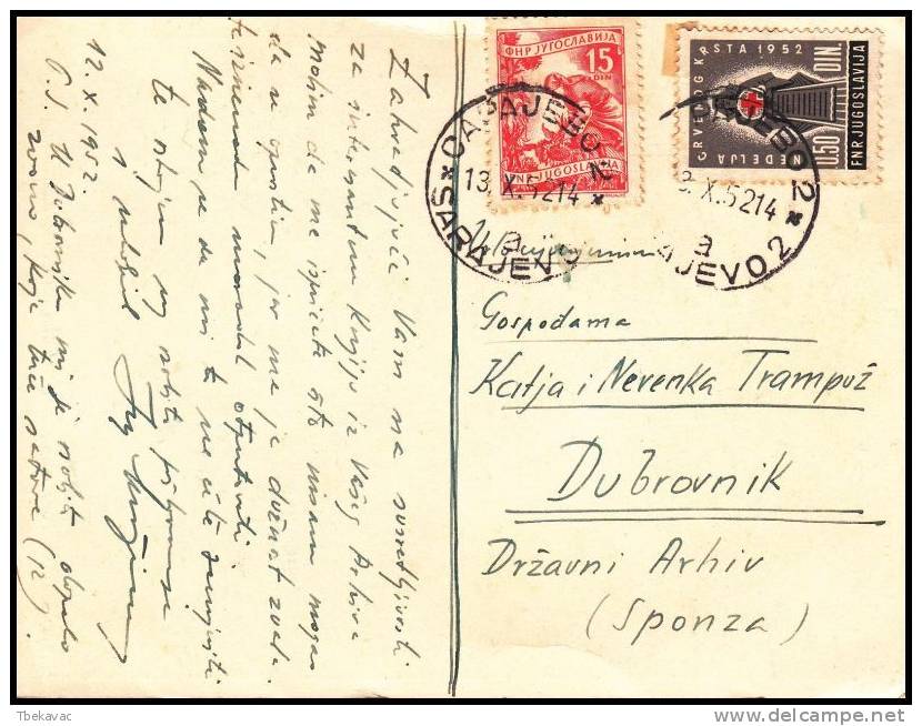 Yugoslavia 1952, Card Sarajevo To Dubrovnik - Brieven En Documenten