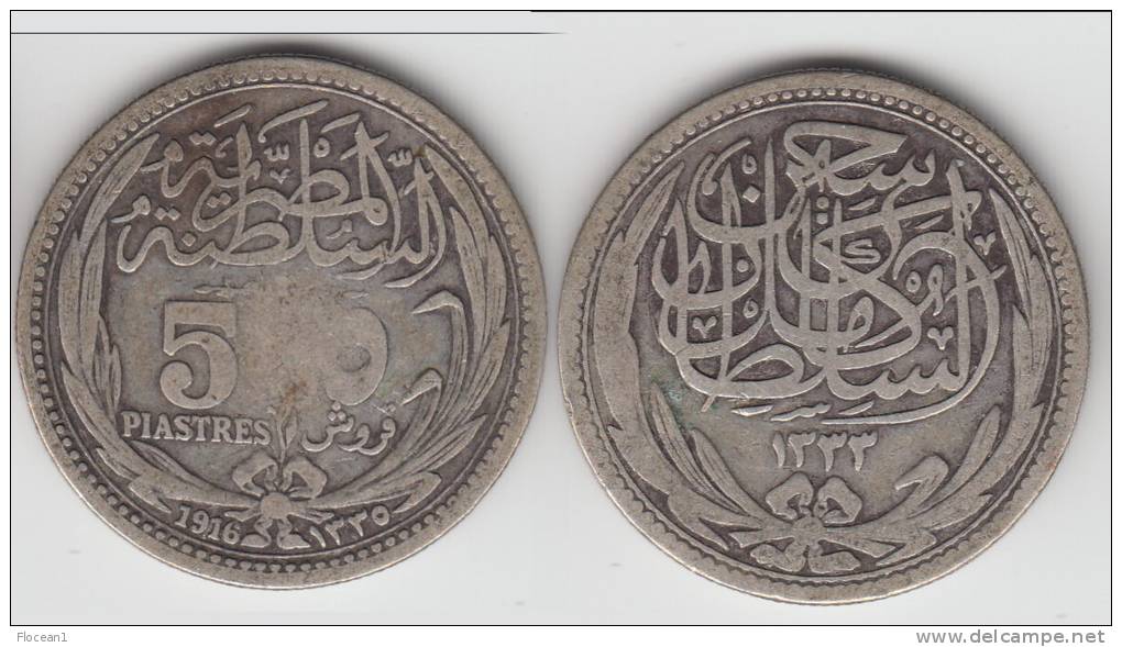 **** EGYPTE - EGYPT - 5 PIASTRES 1916 (1335) - ARGENT - SILVER **** EN ACHAT IMMEDIAT !!! - Egypte