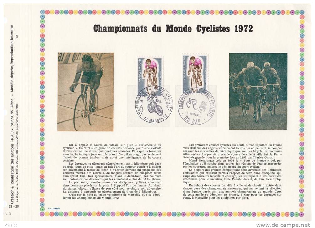 Tirage 1500 Ex : Feuillet PAC N°té De 1972 : " CHAMPIONNATS DU MONDE CYCLISTES ". 2 X N° YT 1724 TB état - Radsport