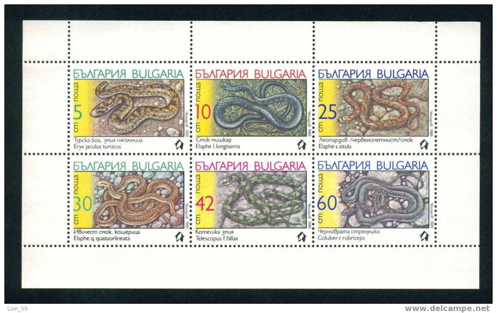 3805Ia Bulgaria 1989 Animals Snakes MS ** MNH/ Schlangen -Turkische Sanaboa Askulapnatter Leopardnatter Katzennatter Sch - Slangen