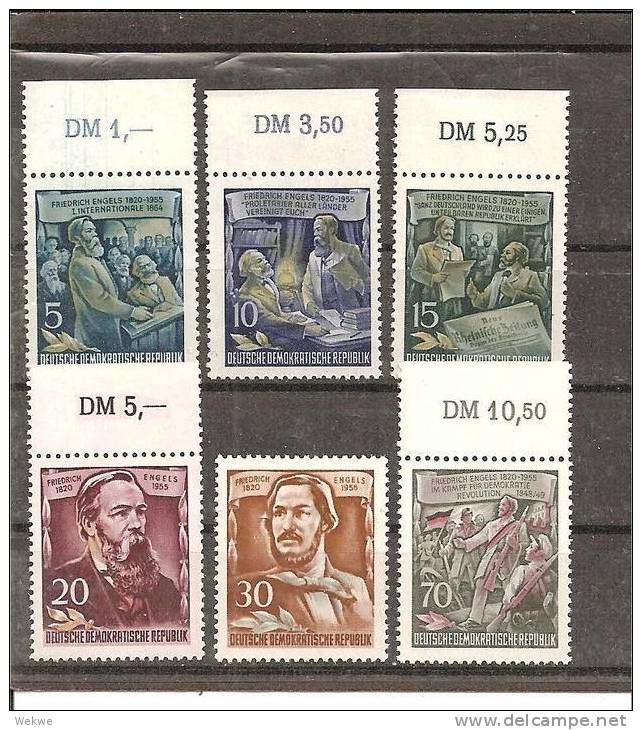 DDRSP092/  Mi.Nr.485-90**/ Todestag Friedr. Engels 1955 - Ungebraucht