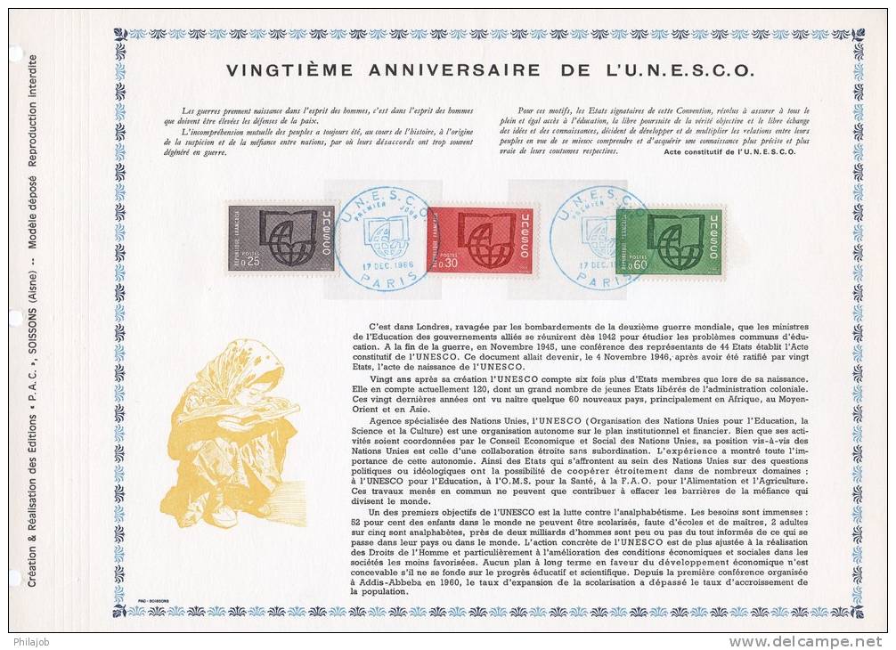 Feuillet PAC N°té De 1966 : " UNESCO 1966 ". N° YT SERV 36 à 38 TB état + Prix Dégressif  ! - 1960-1969