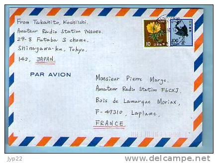 Lettre Cover Par Avion Via Air Mail Japon Nippon Pour La France - CAD Shinagawa 4-11-1996 / 2 TP Oiseau & Fleur - Covers & Documents