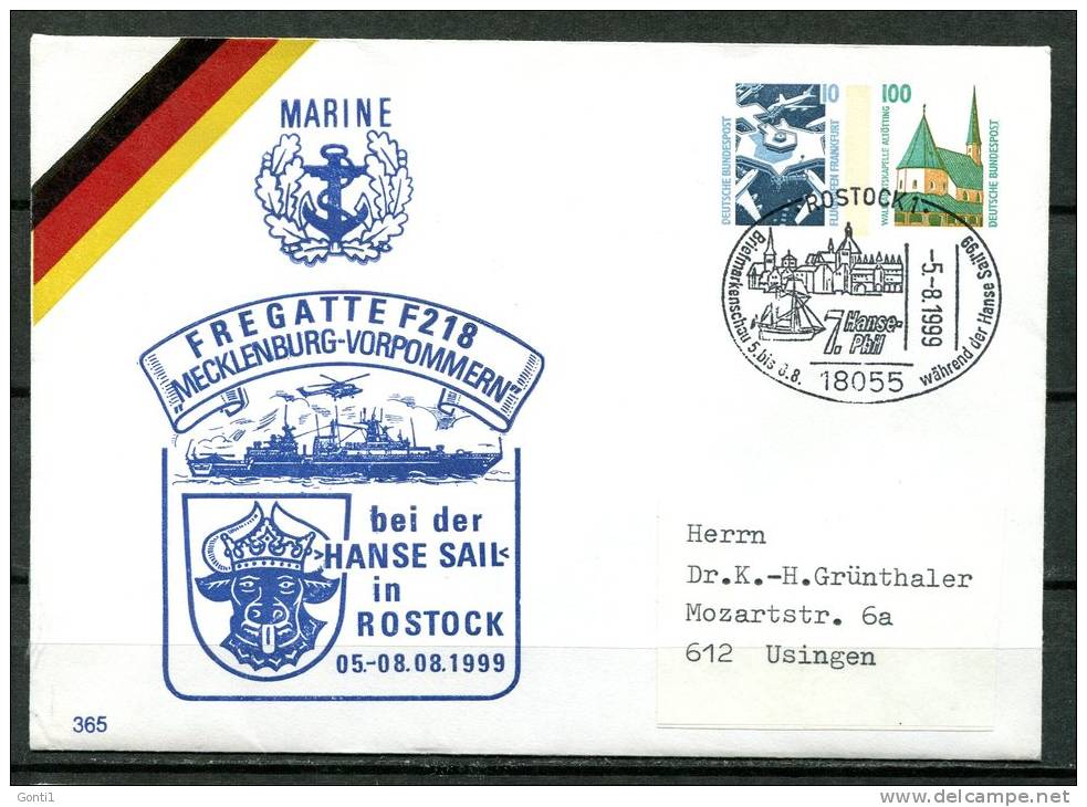 Germany 1999 Privatganzsache/ Cover Marine"Fregatte F218, Mecklenburg-Vorp."mit SoSt "18055 Rostock-7.Hanse Phil"1 Beleg - Sonstige & Ohne Zuordnung