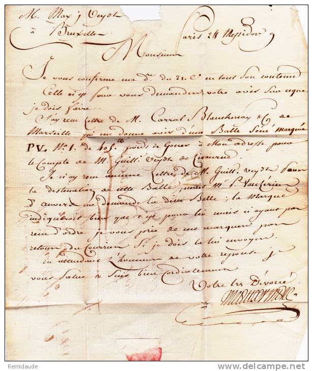 1801 - LETTRE PORT PAYE De PARIS Pour BRUXELLES - 1801-1848: Précurseurs XIX