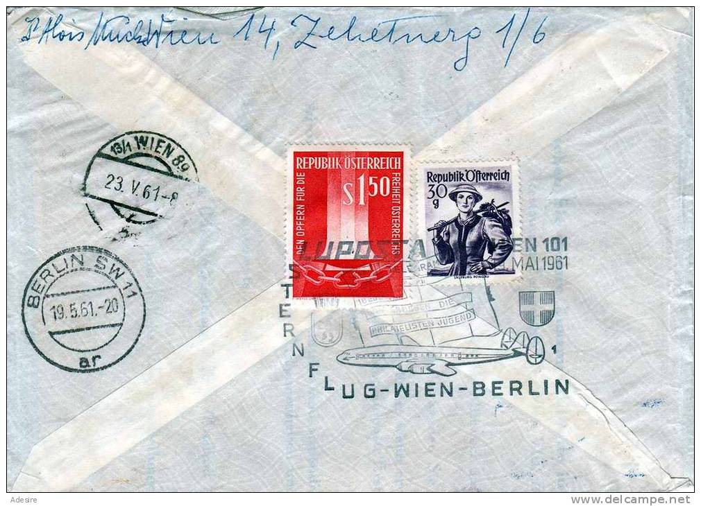 Österr.1961, R-Brief (Sternflug Wien-Frankfurt-Berlin) Mit 3 Fach Frankierung (Ank893+1126+1127) - Abarten & Kuriositäten