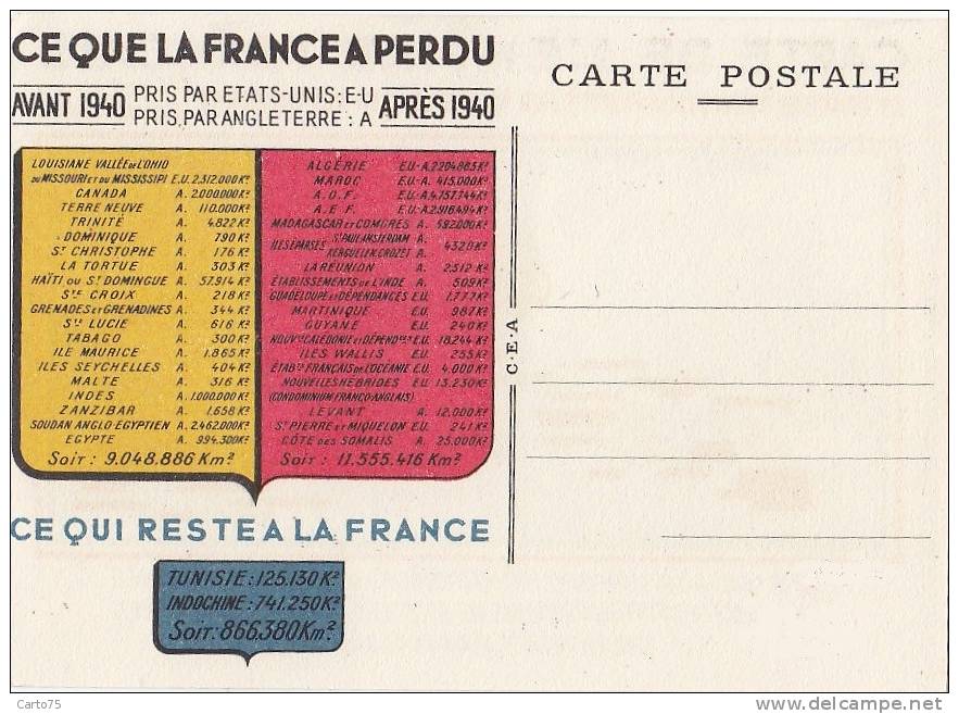 Histoire - Propagande 2ème Guerre Mondiale - Carte Colonies Françaises - Historia