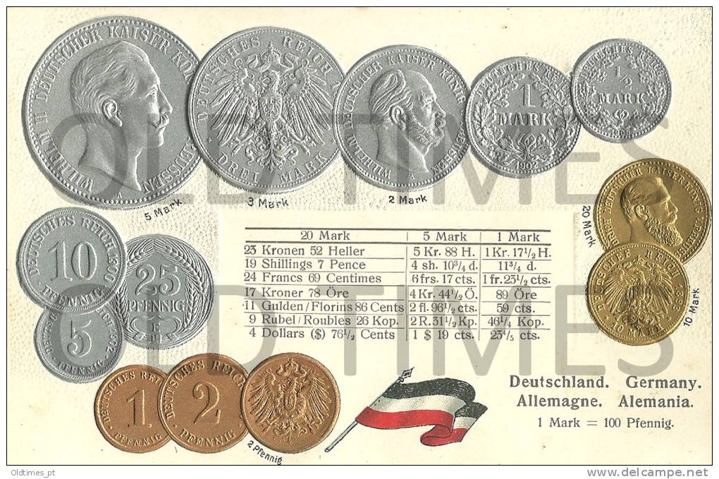 GERMANY - EMBOSSED COINS AND FLAG - 1905 PC - Munten (afbeeldingen)