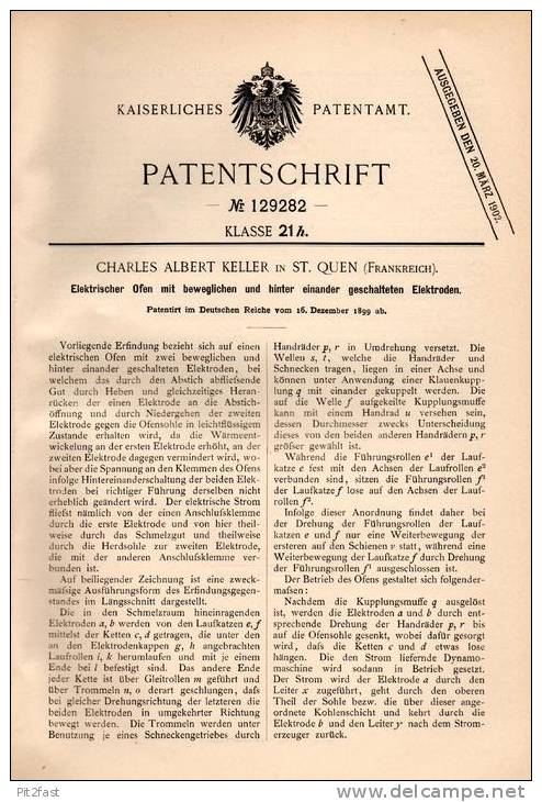 Original Patentschrift - A. Keller In St. Ouen , 1899 , Four électrique à électrodes , Seine-Saint-Denis !!! - Historische Dokumente