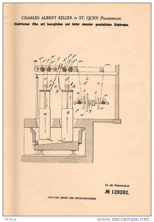 Original Patentschrift - A. Keller In St. Ouen , 1899 , Four électrique à électrodes , Seine-Saint-Denis !!! - Historische Dokumente