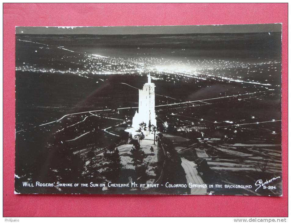 Rppc  Sanborn  Will Rodgers Shrine On Cheyenne Mt At Night  Colorado Springs In Background-----   Ref  897 - Colorado Springs