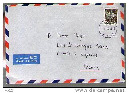 Lettre Cover Par Avion Via Air Mail Japon Nippon Pour France - CAD 17-11-1992 / 1 TP - Lettres & Documents