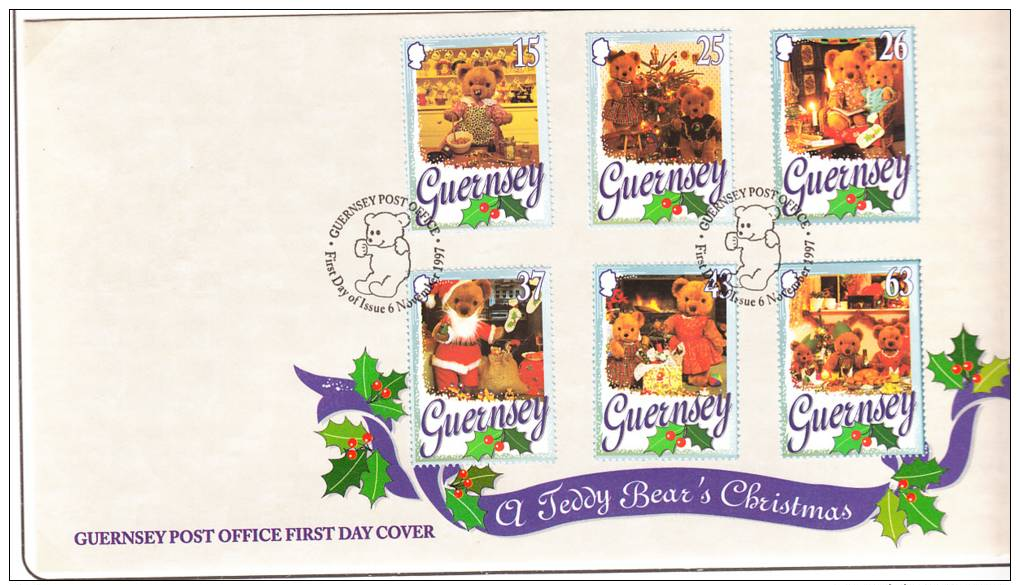 1997 Guernsey CHRISTMAS Teddy Bears SG 747/752 FDC - Guernesey