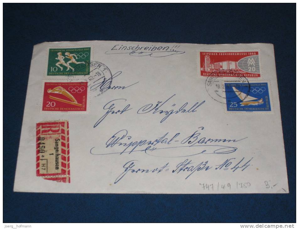 Brief Cover DDR Deutschland Recommande Einschreiben Sangerhausen - Wuppertal 1960 Segeln Sailing Laufen Skisprung - Storia Postale