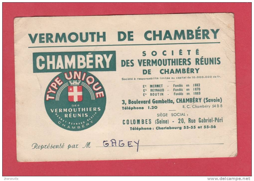 Carte Publicitaire - CHAMBERY - Société Des Vermouthiers Réunis - 3 Boulevard Gambetta - 1900 – 1949