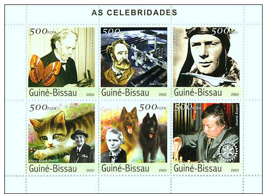 Gb3503 Guinea Bissau 2003 Celebrities S/s Dog Marie Carie Nobel Prize Chess Rotary - Guinea-Bissau