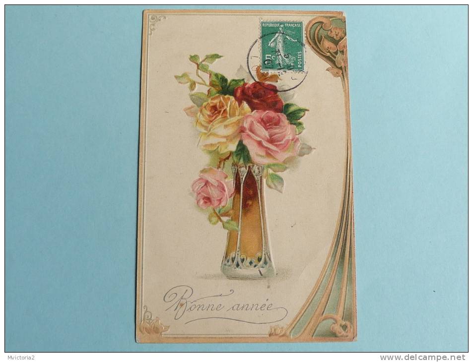 VASE DE ROSES - STYLE ART DECO, Carte Gaufrée - Other & Unclassified