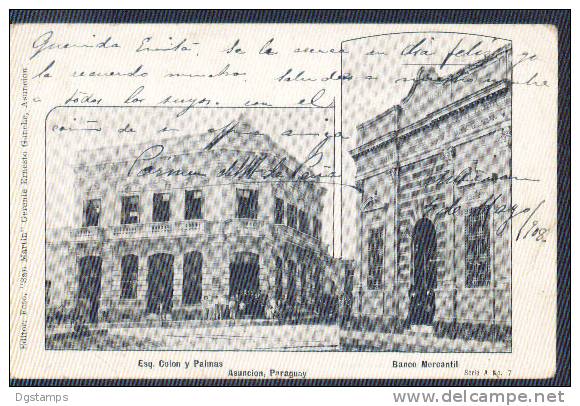 Paraguay 1908 YT 103, 149. Tarjeta (Asuncion - Esquina Colon Y Palmas. Banco Mercantil, Circulada A Bolivia. 2 Scan - Paraguay