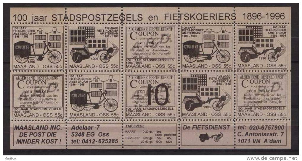 Stadspost MAASLAND OSS LOCAL MAIL NETHERLANDS S.S. 10X55ct BROWN BICYCLE FIETS VELO FAHRRAD - Vélo