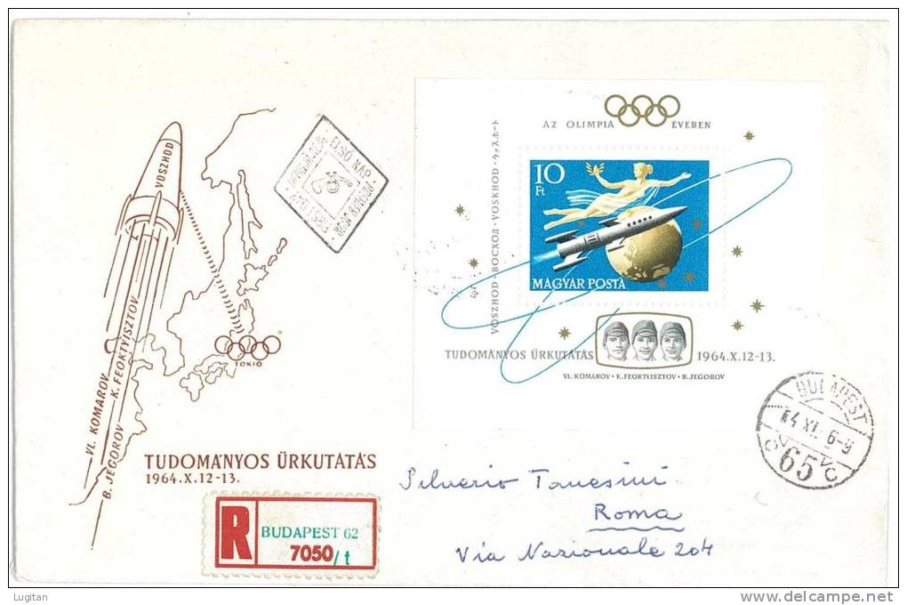 UNGHERIA ANNO 1965 ASTRONAUTICA - SPAZIO - MISSILISTICA  - POSTA AEREA - FOGLIETTO - Postmark Collection