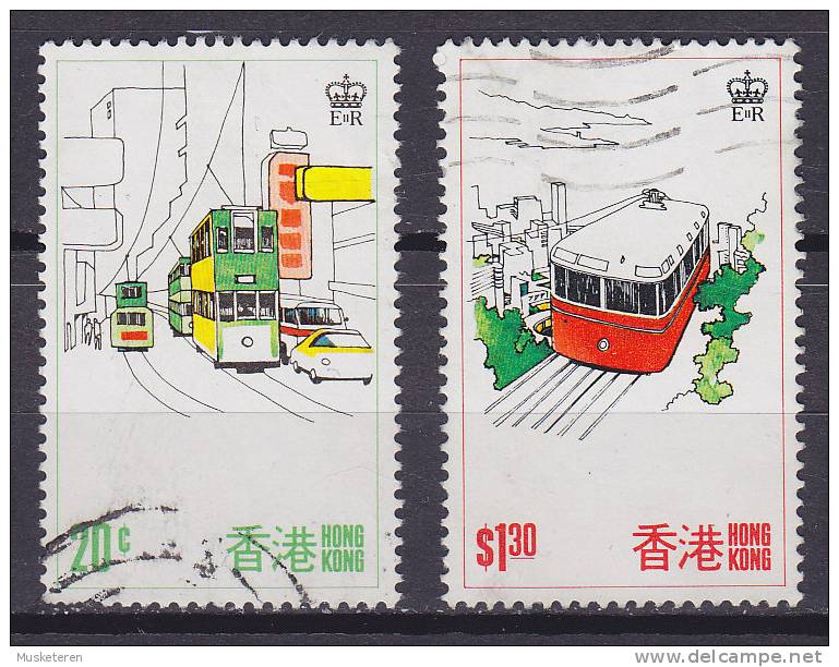 Hong Kong 1977 Mi. 337, 339      20 C & 1.30 $ Doppel-stöckige Strassenbahn & Bergsbahn - Usados