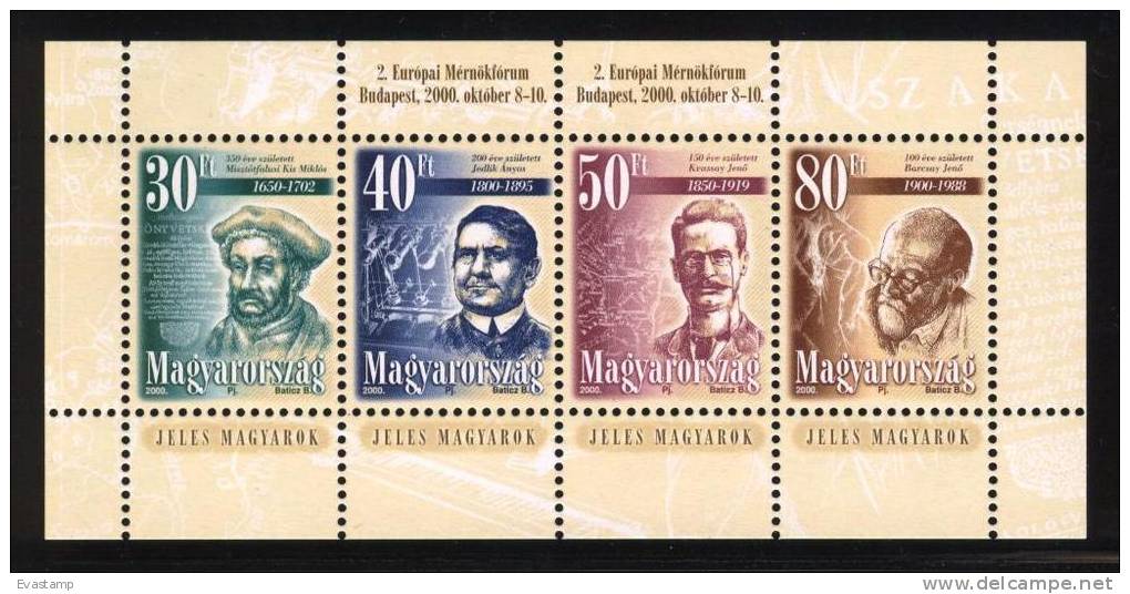 HUNGARY - 2000. Sheet Of 4 - Famous Hungarians With OP On The Margin:Forum Of Engineer's MNH!! Mi Bl.253. - Unused Stamps