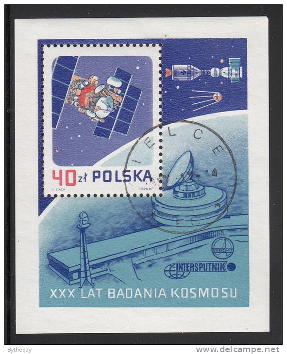 Poland Used Scott #2829 Souvenir Sheet 40z Stacionar 4 Satellite - 30th Ann Sputnik - Europe