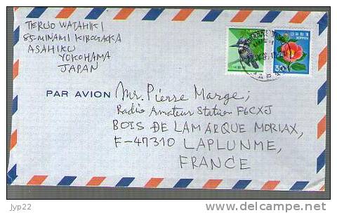 Lettre Cover Par Avion Via Air Mail Japon Nippon Pour France - CAD Yokohama 12-04-1995 ? / TP Oiseau & Fleur - Lettres & Documents