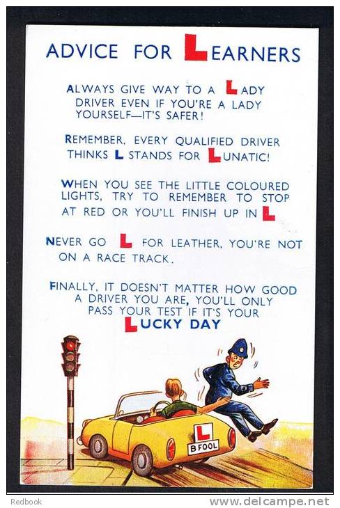 RB 929 - Bamforth Comic Postcard  - Learner Driver &amp; Policeman - "Advice For Learners" - Fumetti