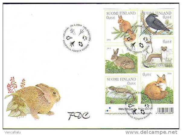 Finnland 2004 - Rabbit, Fox, Squirell, FDC - Rabbits