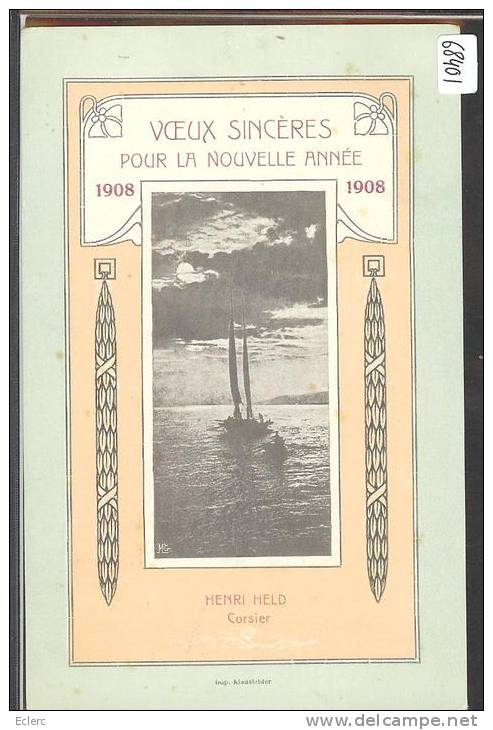 DISTRICT DE VEVEY /// CORSIER - VOEUX DE BONNE ANNEE DE HENRI HELD 1908 - ART NOUVEAU - TB - Corsier-sur-Vevey