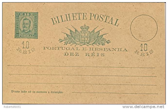 Portugal Funchal (Madeira Island) Postal Stationery Postcard 10 Reis Type King Carlos Unused - Funchal