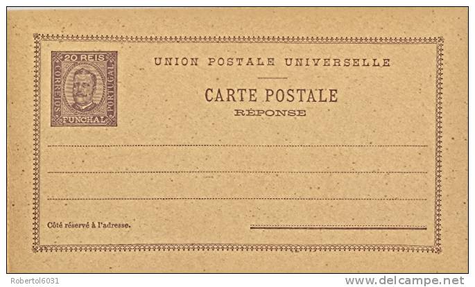 Portugal Funchal (Madeira Island) Postal Stationery Reply-paid Postcard 20 Reis Type King Carlos Unused - Funchal