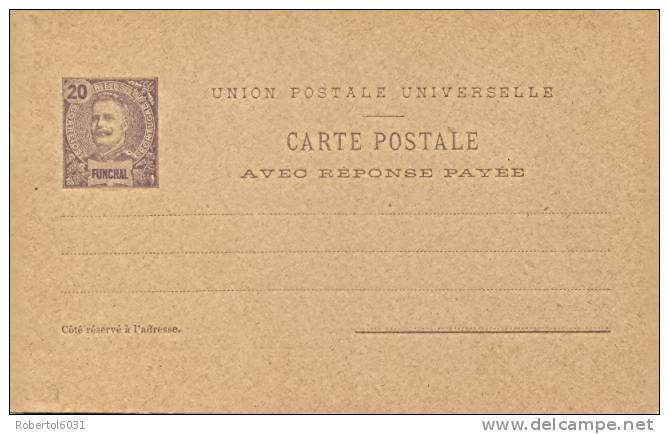 Portugal Funchal (Madeira Island) Postal Stationery Reply-paid Postcard 20 Reis Second Type King Carlos Unused - Funchal