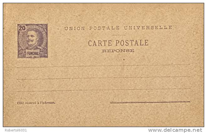 Portugal Funchal (Madeira Island) Postal Stationery Reply-paid Postcard 20 Reis Second Type King Carlos Unused - Funchal