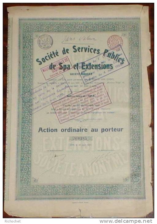 Société De Services Publics De Spa Et Extensions - Action Ordinaire Au Porteur - Chemin De Fer & Tramway