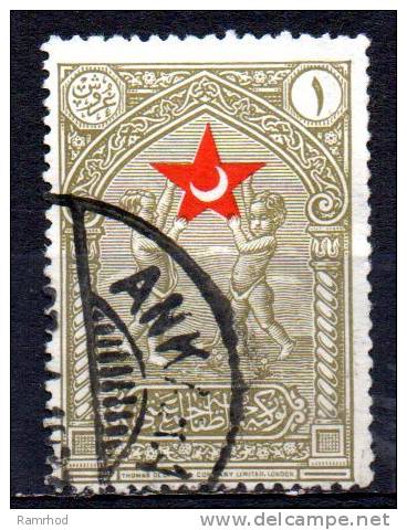 TURKEY 1928 Child Welfare. - Cherubs Holding Star -1g. - Olive And Red    FU - Timbres De Bienfaisance