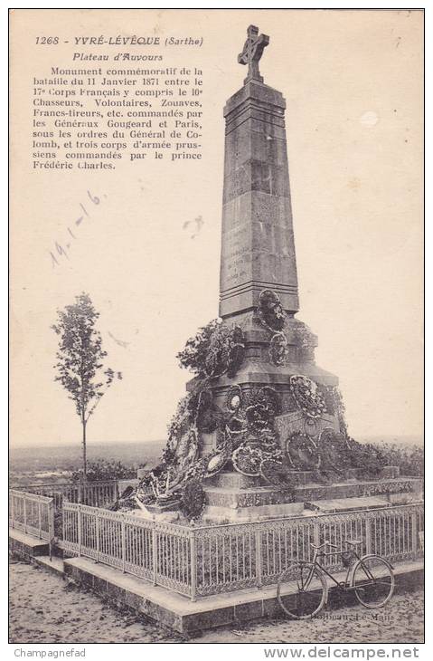 YVRE-LEVEQUE 72, PLATEAU D'AUVOURS MONUMENT COMMEMORATIF DE LA BATAILLE DU 11/01/1871 - Autres & Non Classés